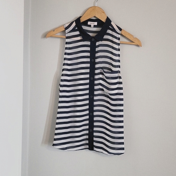 SUNDAY BEST~ Sheer Sleeveless Top, Navy Blue & White, M - Picture 1 of 8